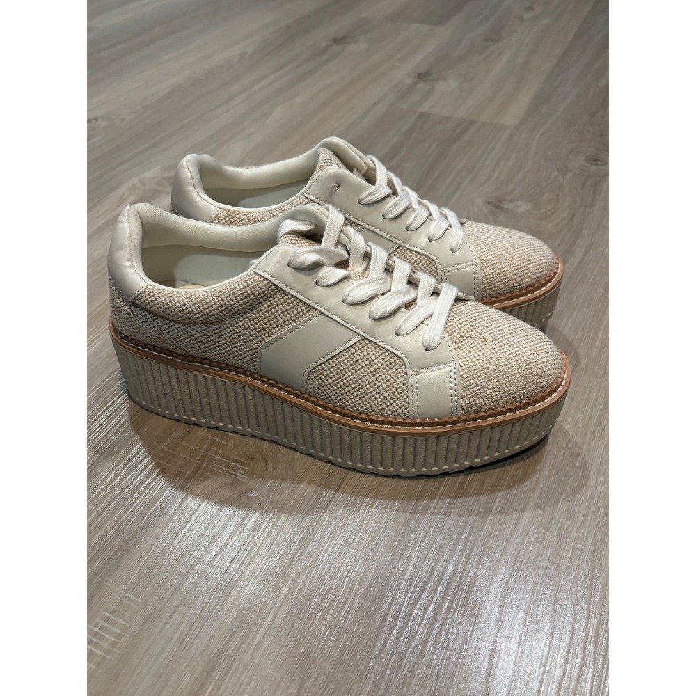 DV Dolce Vita Bubbles Platform Sneakers Cream Tan Woven Raffia Lace UpWomens 7.5